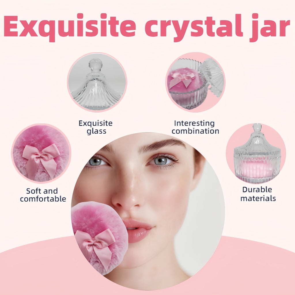 Habitable tree 2 Pcs Large Body Powder Puff and Container Powder Container with Puff Powder Puff Crystal Container Soft Washable Reusable Velour Face Body Glitter Powder Puff Wet Dry Makeup (Pink)