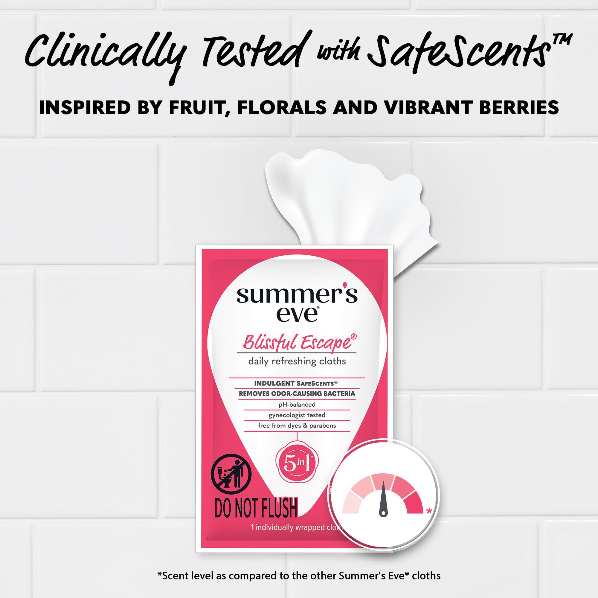 Summer's Eve Blissful Escape Feminine Wipes, Gentle pH-Balanced Formula Helps Control Vaginal Odor, Individually Wrapped Wipes, 12 Count