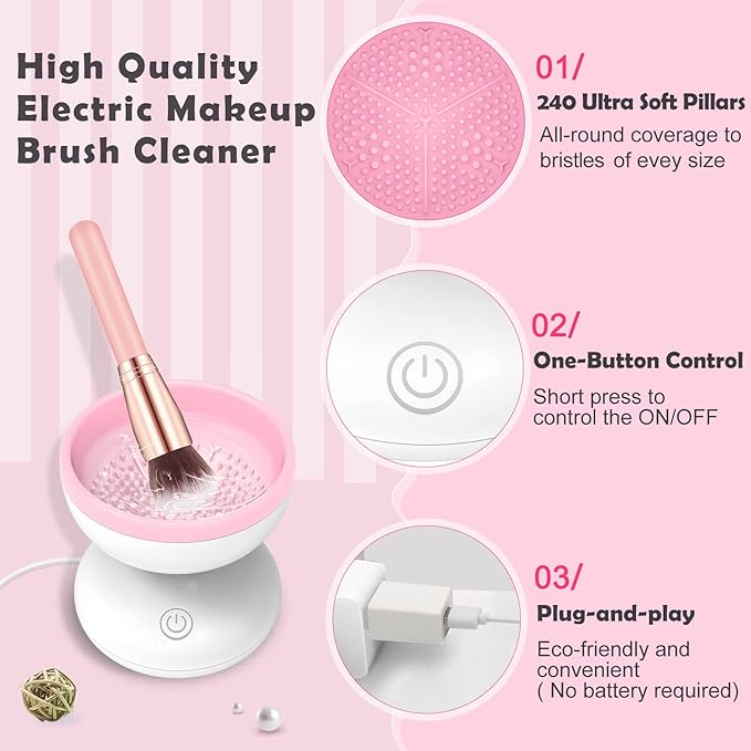 Luxiv Electric Makeup Brush Cleaner, Automatic Brush Washer Machine, Pink
