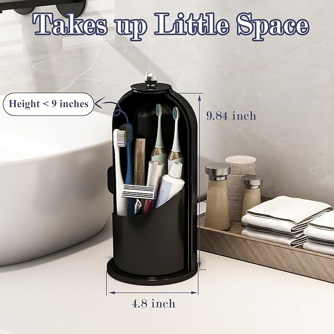 Zufudo Toothbrush and Toothpaste Holders with Cover, Solid Black
