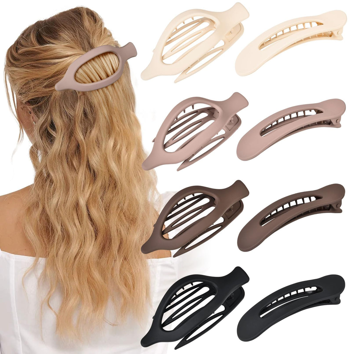 Aileam 6PCS Flat Claw Clip French Concord Hair Clip Barrette for women Thick Hair Clips Grip Yoga Hair Banana Barrettes for Styling Women Girls Thin Hair Accessories