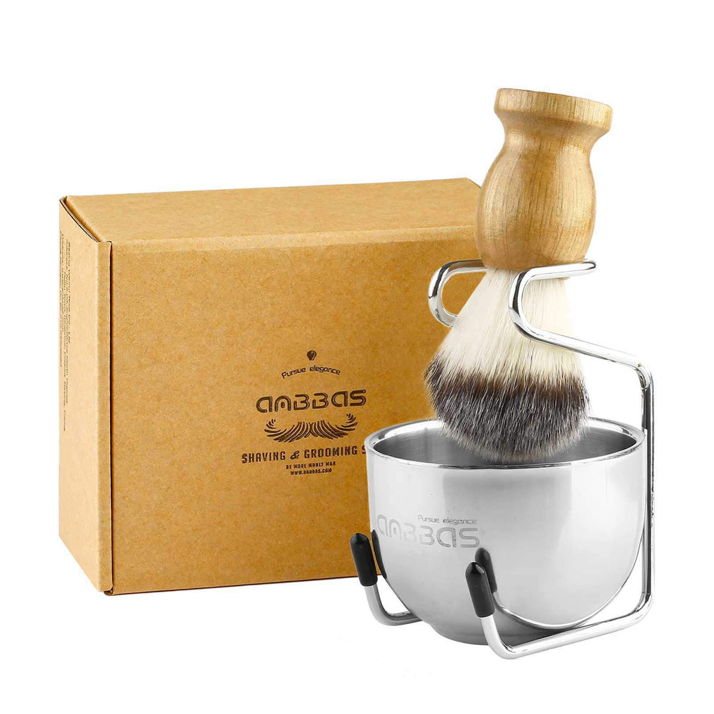 Anbbas Shaving Brush Set for Men 3in1 Vegan Style Synthetic Badger Hair Shaving Brushes, Stainless Steel Shaving Stand + Bowl Perfect for Wet Close Shave