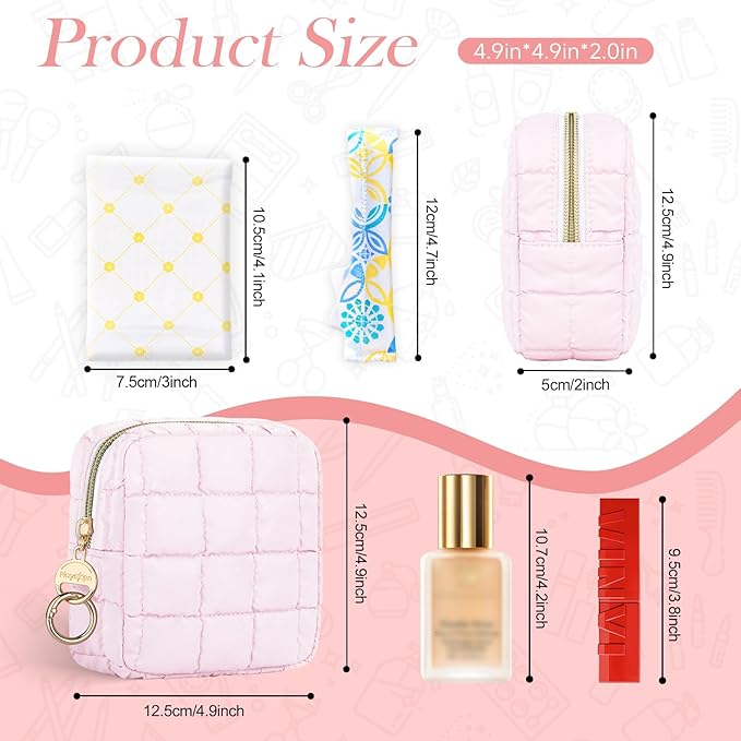 Playexen 4.9" Puffy Small Makeup Bag, Cute Quilted Cosmetic Bag for Purse, Mini Travel Toiletry Organize Pouches for Women, Birthday/Wedding/Christmas Gifts (Purple)