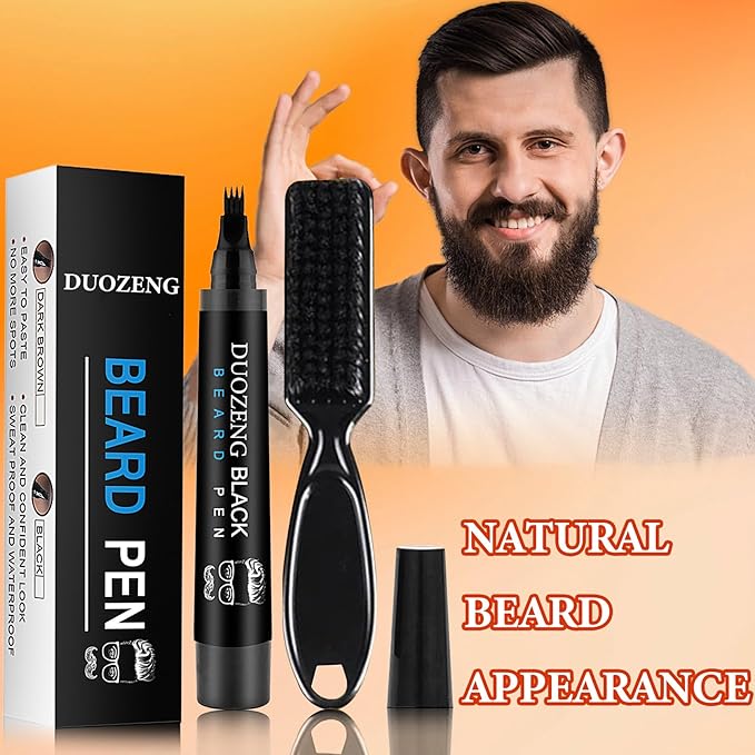 Beard Pencil Filler for Men,Beard Pen Filler Long Lasting Coverage Waterproof & Natural Finish Beard Filling Pen with Brush,Barber Styling Pencil - Fill, Shape & Define Perfect Beard(Black)