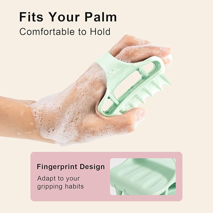 RHOS Shampoo Brush, Soft Silicone Scalp Scrubber, Scalp Massager for Wet & Dry Hair, Curved Vented Hair Scrubber for Dandruff Removal (Green)
