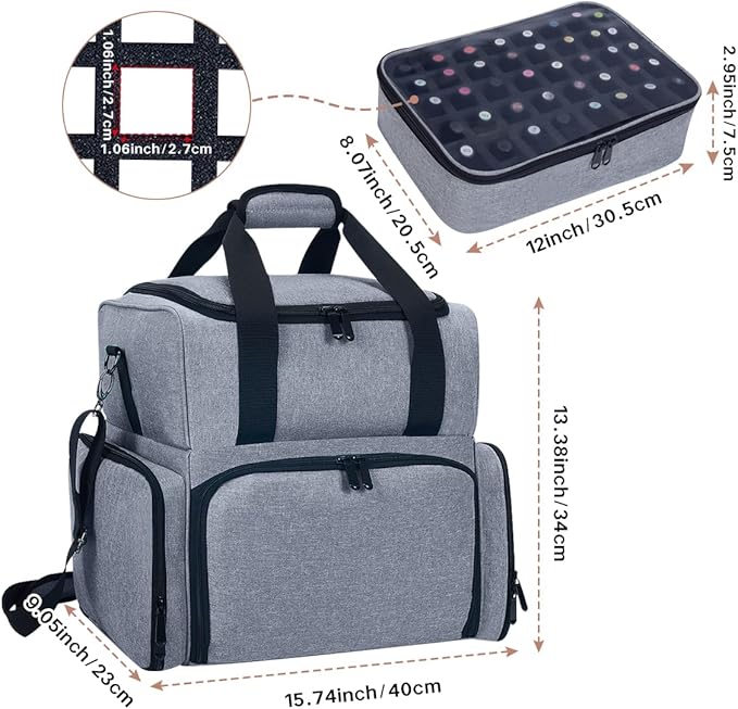 Nail Polish Organizer Case 80 Bottles Portable Travel Storage Case with 2 Detachable Bags, Designed for Women's Nail Tools, Essential Oils and Cosmetics Sets Grey