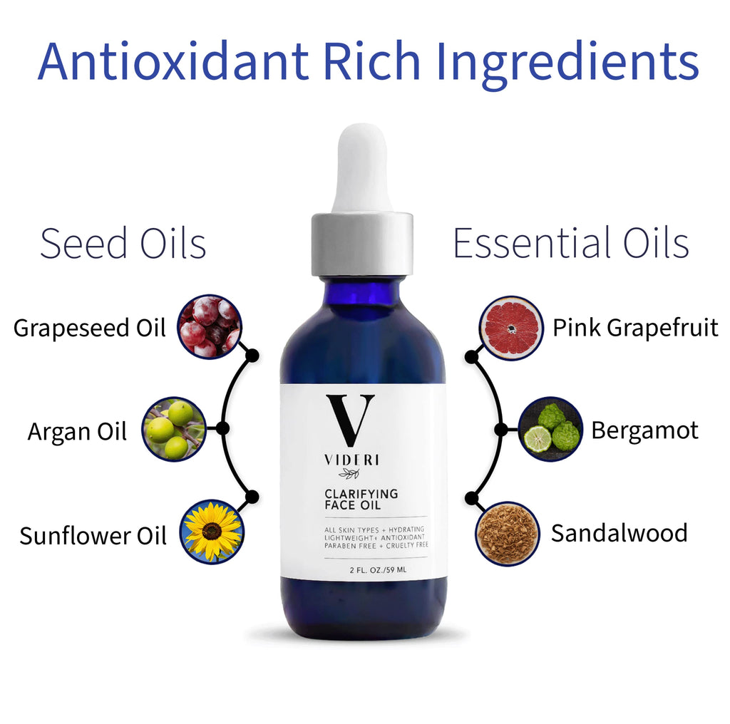 Videri Gua Sha Face Oil - Anti Aging Organic Face Serum, Grapeseed, Argan, Grapefruit & Vitamins C & E. Nature Vegan Formula, Face Roller Oil for Facial Massage Tools. Large 2 Oz