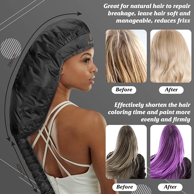 Bonnet Hair Dryer Attachment - Bonnet Hood Dryer with Headband That Reduces Heat Around Ears and Neck, Use for Hair Styling, Hair Drying, Curling and Deep Conditioning (Extended Version, Black)