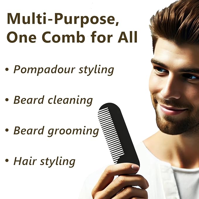 Jaasuee Metal Fine Tooth Portable Mini Pocket Beard Comb, Ideal for Thinner Hair and Beard, Black