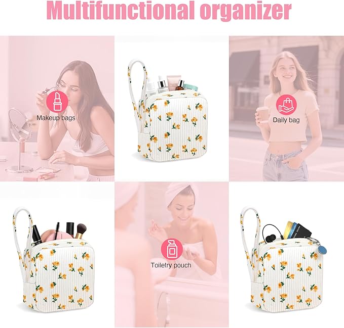 Chicarries Small Makeup Bag | Discreet Period Bag Pad Pouch for Purse| Sanitary Napkin Storage & Tampon Holder for Travel (Flower yellow)