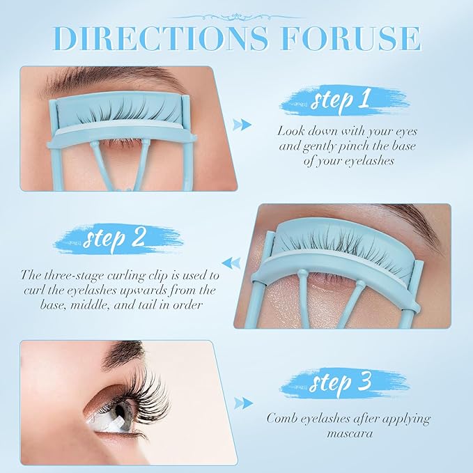 ODELY Eyelash Curler with Pads, Lash Curler with 10 Extra Silicone Replacement Pads, Comfortable Grip for Effortless Curling – Eyelashes for The Perfect Eye Contour (Crystal Blue)