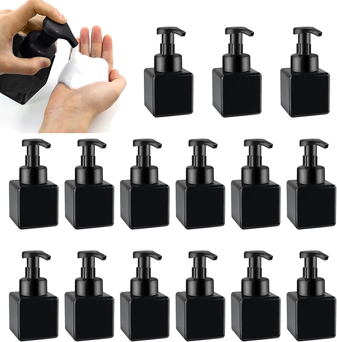 15 Pcs 8.5 oz Foaming Soap Dispenser Plastic Foaming Pump Bottle, Refillable Dispenser with Plastic Pump, Empty Hand Bottles for Liquid Soap, Shampoo, Bathroom,Hotel,Restaurant (15, Black)