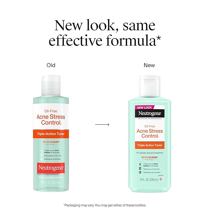 Neutrogena Acne Stress Control Oil-Free Triple-Action Face Toner, Skin Care with 2% Salicylic Acid, Acne Toner for Face with Green Tea & Cucumber Extract, Nourishing & Refreshing, 8 fl. oz