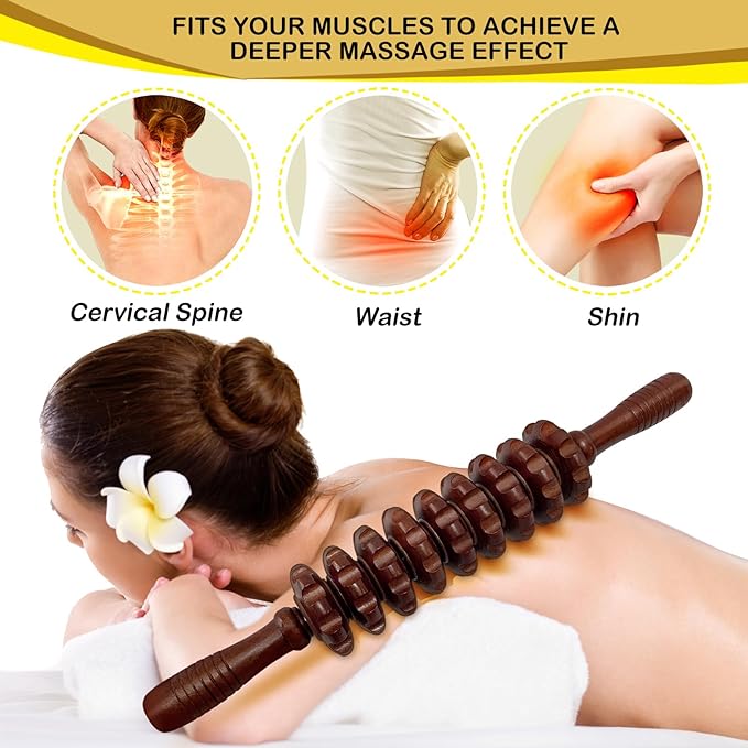 Deston Manual Massager Wooden Handheld Roller Trigger Point Massage Stick for Fascia, Cellulite, Muscle & Abdomen, Body Therapy Massager, Muscle Belly Relief Tool, Coffee