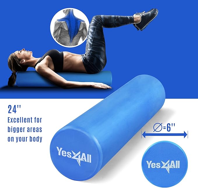 Yes4All EVA Firm Foam Roller for Back - Round Roller for Exercise, Yoga & Pilates 12/18/24/36 inch
