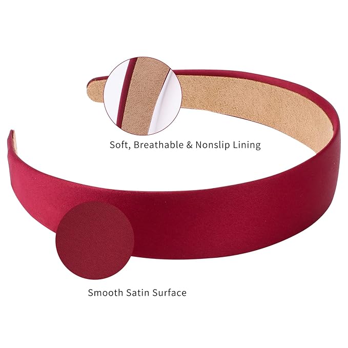 Wecoe 10 Pack Satin Headbands 1 Inch Wide Red White Black Pink Purple Headband Women Girls Non Slip Fashion Hair Bands Diy Holiday Costume Hair Accessories Women Girls Diademas Coreanas Para Mujer