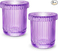 2 Pack Qtip Holder - Apothecary Jars with Lids, Bathroom Organizers and Storage Canister for Cotton Balls,Swabs,Floss Picks,Hair Ties,Clear Glass Vintage Bathroom Decor Jar Set (purple)