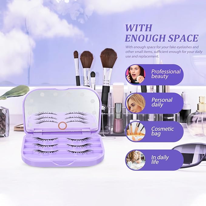 Healeved Eyelash Case Empty Eyelashes Storage Box with Led Mirror Travel Eyelash Storage Box Eyelash Container Lash Organizer