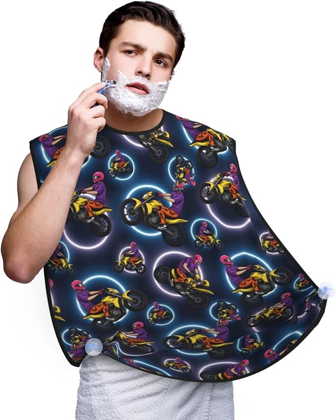 Ultimate Shaving Bib, Beard Trimming Apron with Hair Catcher, Motocross Dirt Bike Cool Motorcycle