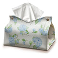 Hydrangea Tissue Box Cover Rectangle, Blue Flroal Tissue Box Holder Leather Facial Paper Case Decorative Organizer Holder Dispenser, Blue White Aesthetic Desk Accessories for Women Home 9.8x5.9x5.9