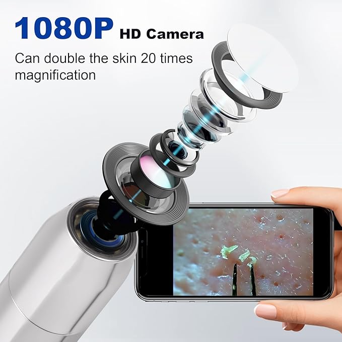 Kosimai Black Head Remover for Face Tool Professional Pimple Popper HD Camera,30 Times Magnification 1080P, (Silver)