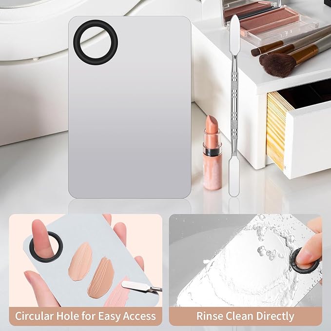Stainless Steel Cosmetic Makeup Palette with Spatula for Makeup(1Pcs)