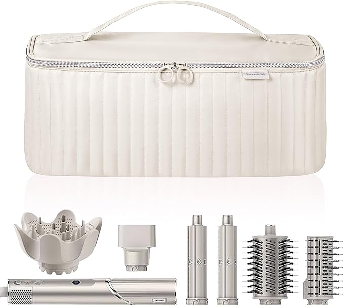 Lexeeco Travel Carrying Case for Hair Dryer Shark Flexstyle Dyson Airwrap Brush Hair Accessories Tools Storage Bag for Revlon Hairdryer Styler Organizer (Beige)