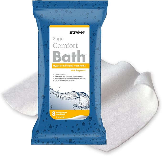 Comfort Bath® Cleansing Washcloths - 1 Package, 8 Cloths - No Rinse Bathing Wipes, Ultra-Soft and Thick Heavyweight Cloth, Light Fragrance
