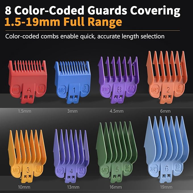 Elehomyou Hair Clippers for Men, Cordless Hair Trimmer for Men with 8 Color-Coded Guard, Professional Hair Cutting Kit for Head, Beard, Face, Neck & Manscaping, Barber Clippers, Ideal Gift, 15Pcs