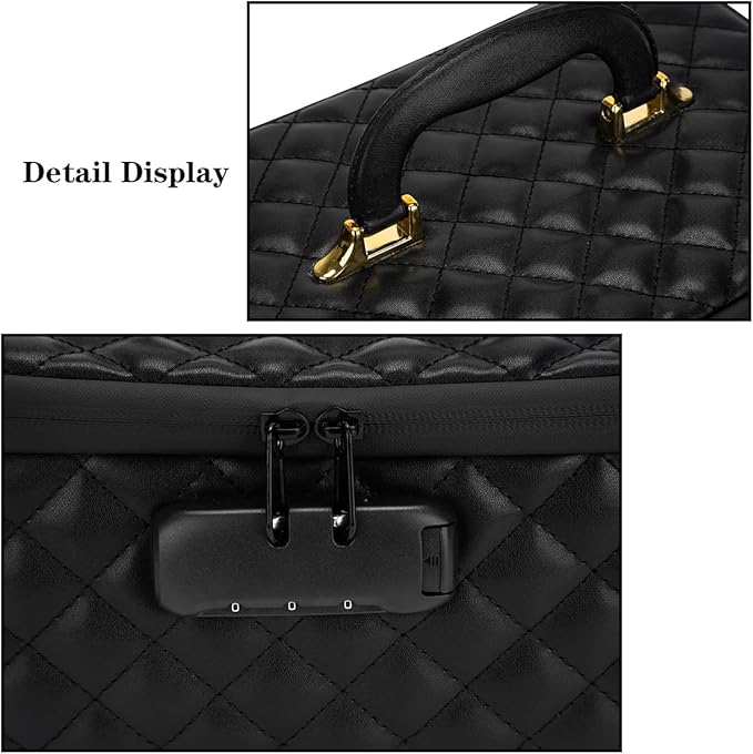 KaAutoler Portable makeup box with Lock, Large Capacity Travel Makeup Case Organizer, Makeup Bags for Girls Traveling With Handle and Divider Makeup Bag (Black)
