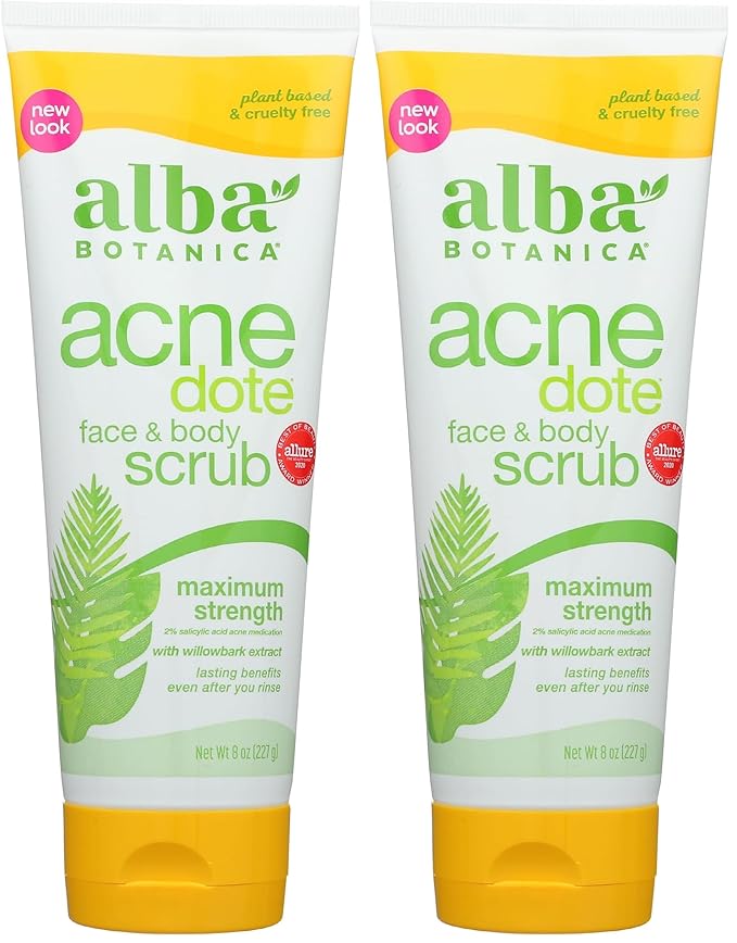 Alba Botanica Acnedote Maximum Strength Face & Body Scrub, 8 Oz (Pack of 2)