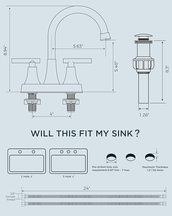 FORIOUS Black and Brushed Nickel Bathroom Faucets, 4 Inch Centerset Bathroom Sink Faucet 2 or 3 Hole with Pop up Drain and cUPC Hose, Two Handles Control, 360° spout for Restroom,Vanity, Rv