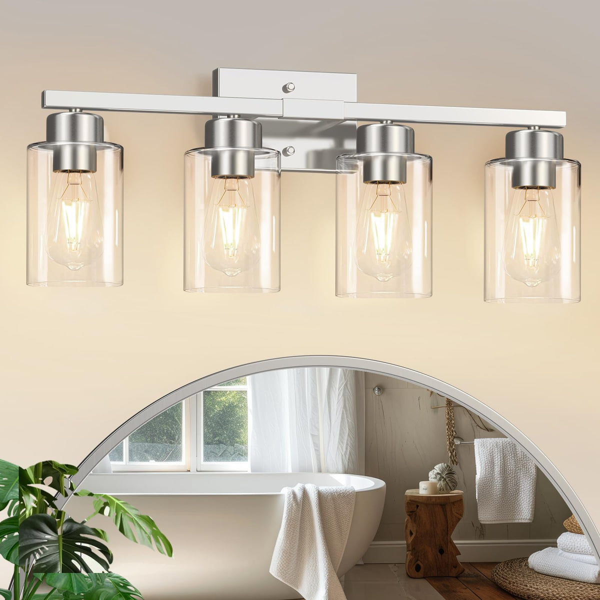 IZORRO Bathroom Light Fixtures, Modern Vanity Lights, Bathroom Lighting Fixtures Over Mirror with Clear Glass Shade, Wall Sconce for Living Room Cabinet Bedroom (Matte Black, 5-Light)