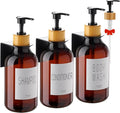 VITVITI Shampoo and Conditioner Dispenser, Body Wash Shower Soap Dispenser Wall Mounted 3 Chamber, Drill Free 17oz Plastic Shower Bottles for Bathroom, Brown 3 Sets
