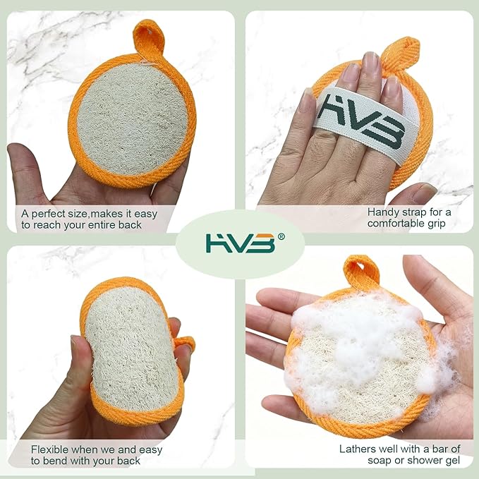 HVB Natural Loofah Exfoliating Facial Sponge. Premium Loofah Facial Brush, Made from Natural loofah, Suitable for Both Men and Women, Designed for Facial Cleansing. Pack of 8 (1 Box)