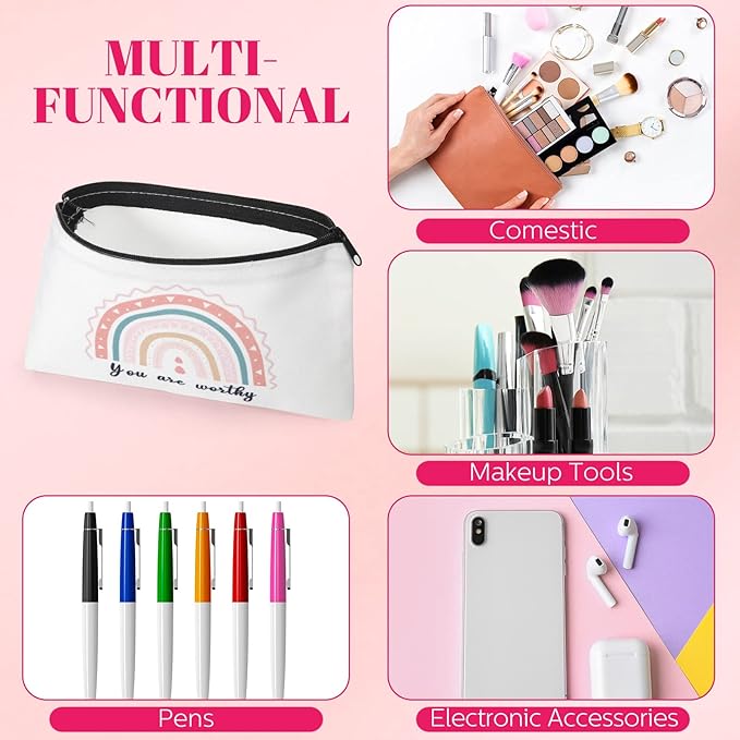 Yahenda 16 Pcs Graduation Canvas Makeup Bags Bulk for Women Appreciation Inspirational Gifts Cosmetic Zipper Pencil Pouch Travel Toiletry Bag for Teacher Birthday Mother's Day(Rainbow)