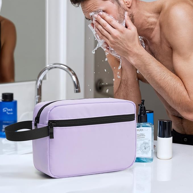 XIRYOHEAUR Travel Hanging Toiletry Bag with Carry Handle - Water-Resistant Small Cosmetic Organizer for Men & Women, Makeup, Shaving Kit, Gym & Travel Essentials (Lavender)