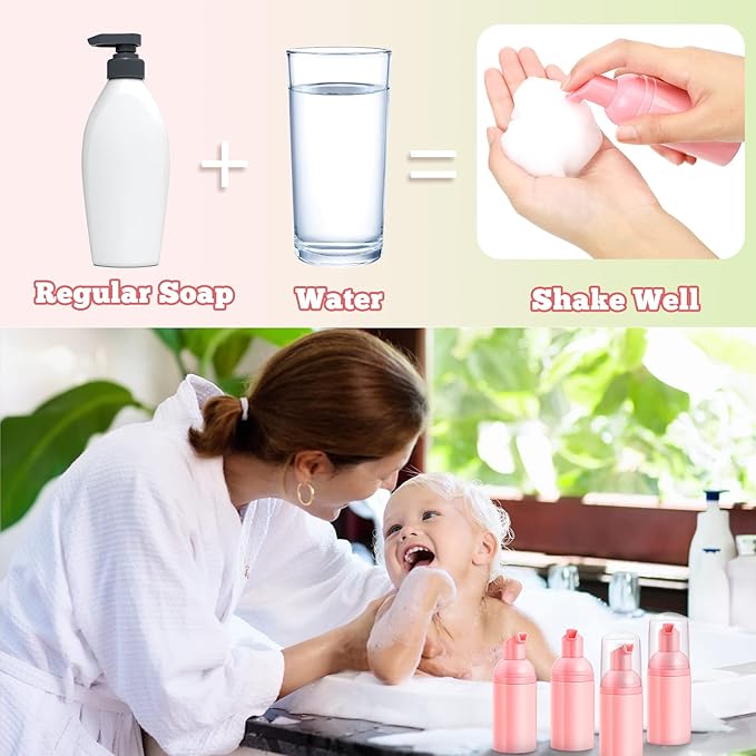24 Pcs Foam Pump Bottles 1 Oz/ 30 ml Plastic Mini Empty Dispenser Travel Soap Foaming Bottles for Refillable Hand Sanitizer Lash Shampoo(Pink)