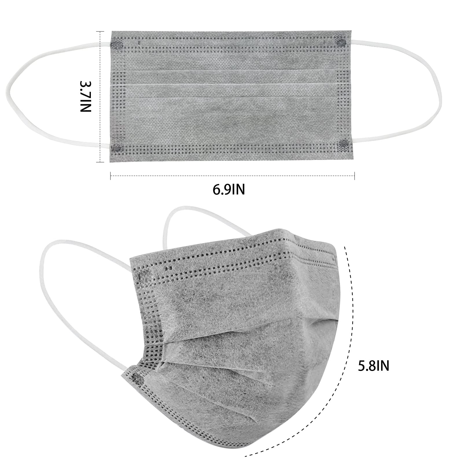 DC-BEAUTIFUL 100 Pcs Grey Disposable 3 Ply Earloop Face Masks,Fit for Adults