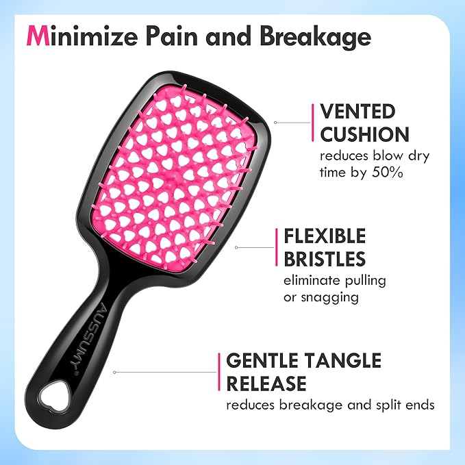 Aussumy 4 Pack Vented Detangling Hair Brush - Detangler Hairbrush with Soft Bristles for Effortless Tangle Free - Ideal for Wet Dry or Curly Damaged Hair for Women Men Kids