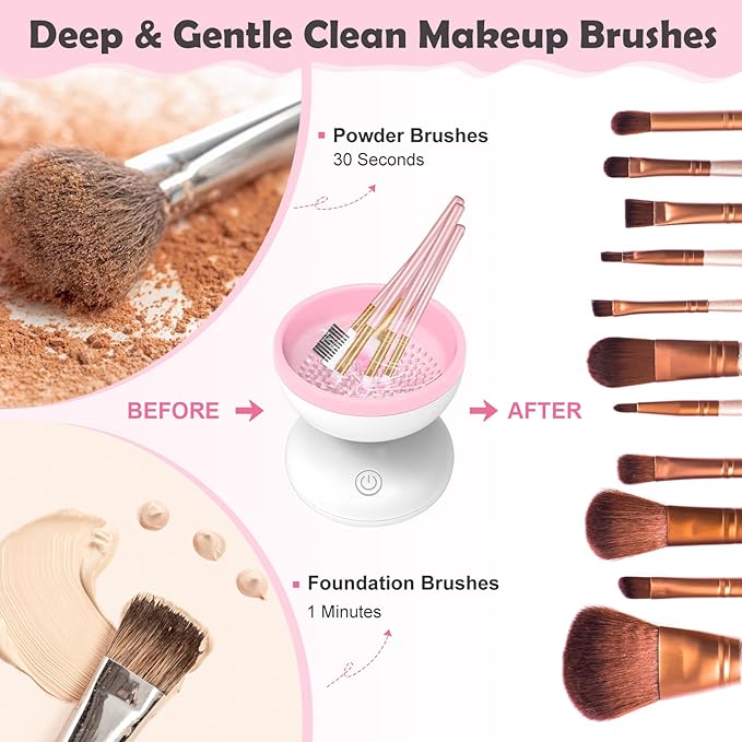 Luxiv Electric Makeup Brush Cleaner, Automatic Brush Washer Machine, Pink