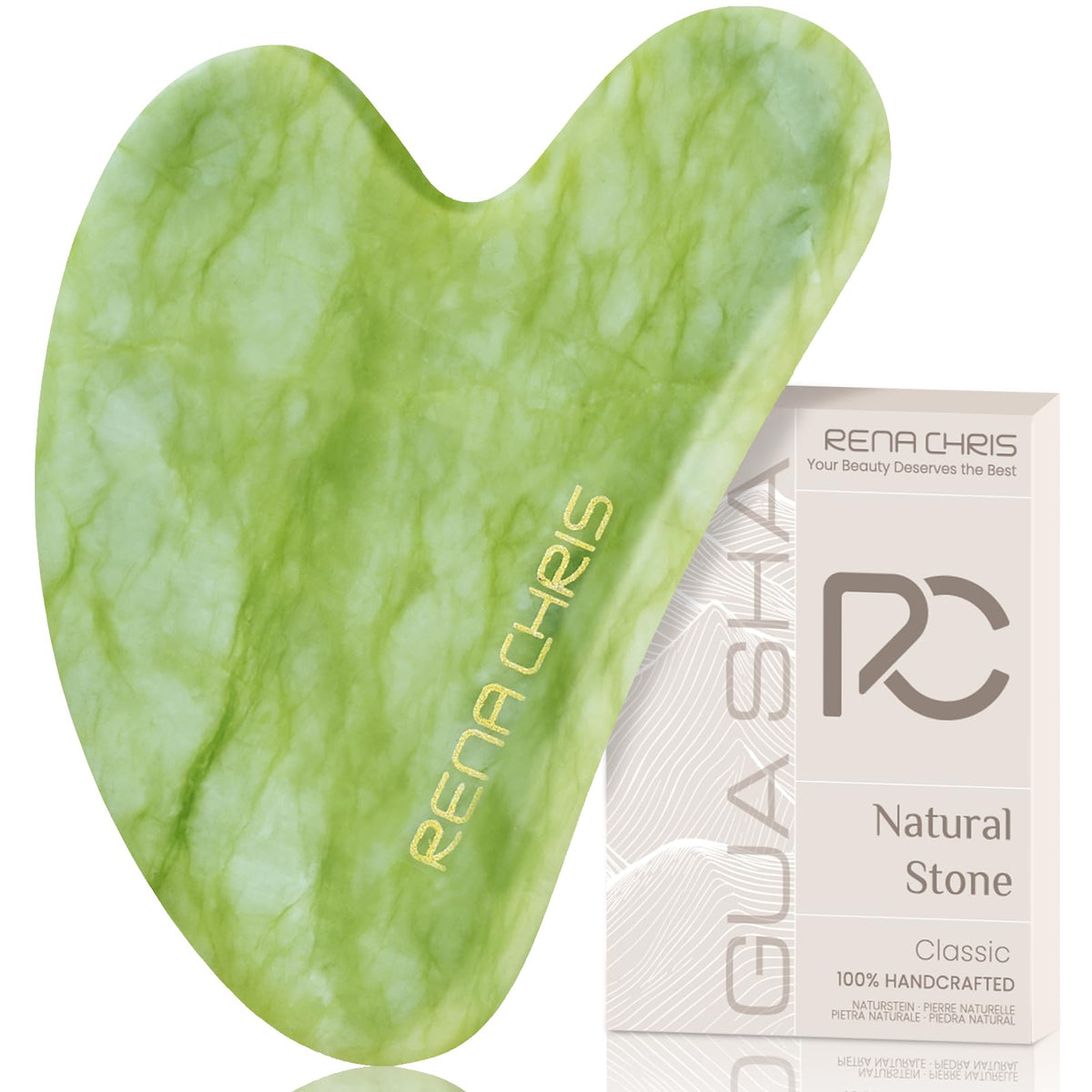 Rena Chris Gua Sha Facial Tools: Natural Jade Stone Guasha Tool for Face Acupuncture Therapy, Facial Massager for Jawline Sculpting and Puffiness Reducing (Mint Green)