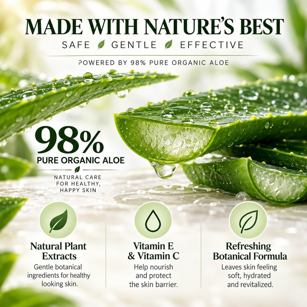 BioMiracle 98% Organic Aloe Vera Mist (3.9 oz) - Cooling Relief for Sunburn, Dry or Irritated Skin, Hydrating Spray with Vitamins C & E, 3-Pack