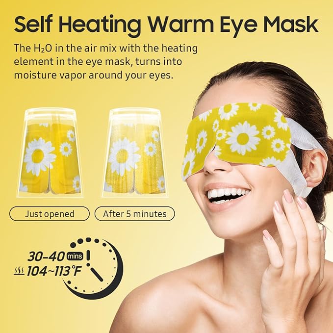 BeHoomi 20 Packs Steam Eye Mask, Heated Eye Mask Warm Compress for Eyes, Disposable Self Heating Steam Mask for Home, Sleep, Spa, Travel Essentials & Relaxation Gifts for Women (Chamomile)