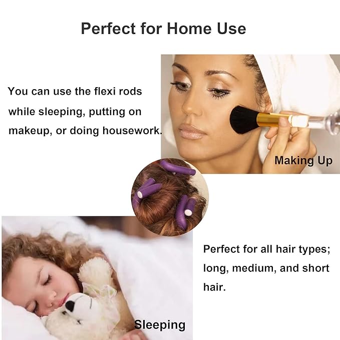 Beyoslf 9.45"x 0.55" Flexible Curling Flexirods, 30Pcs Heatless Bendy Foam Rods for Long, Medium, Short Hair Curls - Purple