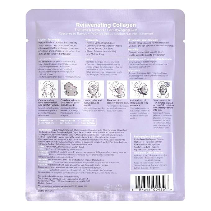 LACE YOUR FACE Patented Compression Facial Mask, AS SEEN ON SHARK TANK, Reusable Biodegradable Cotton Anti Aging Skin Care, Rejuvenating Collagen, Single
