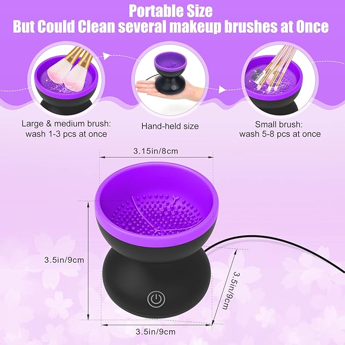 Luxiv Electric Makeup Brush Cleaner, Automatic Brush Washer Machine, Purple