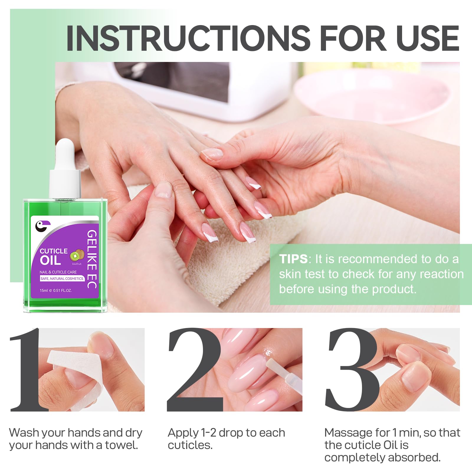 Gelike EC Nail Cuticle Oil - Kiwi Scent Organic Nail Moisturizing With Natural Jojoba Vitamin B & E for Nail Bed ＆ Damaged Nails Repair Treatment- Cuticle Cream for Nail Growth and Strength(15ml)