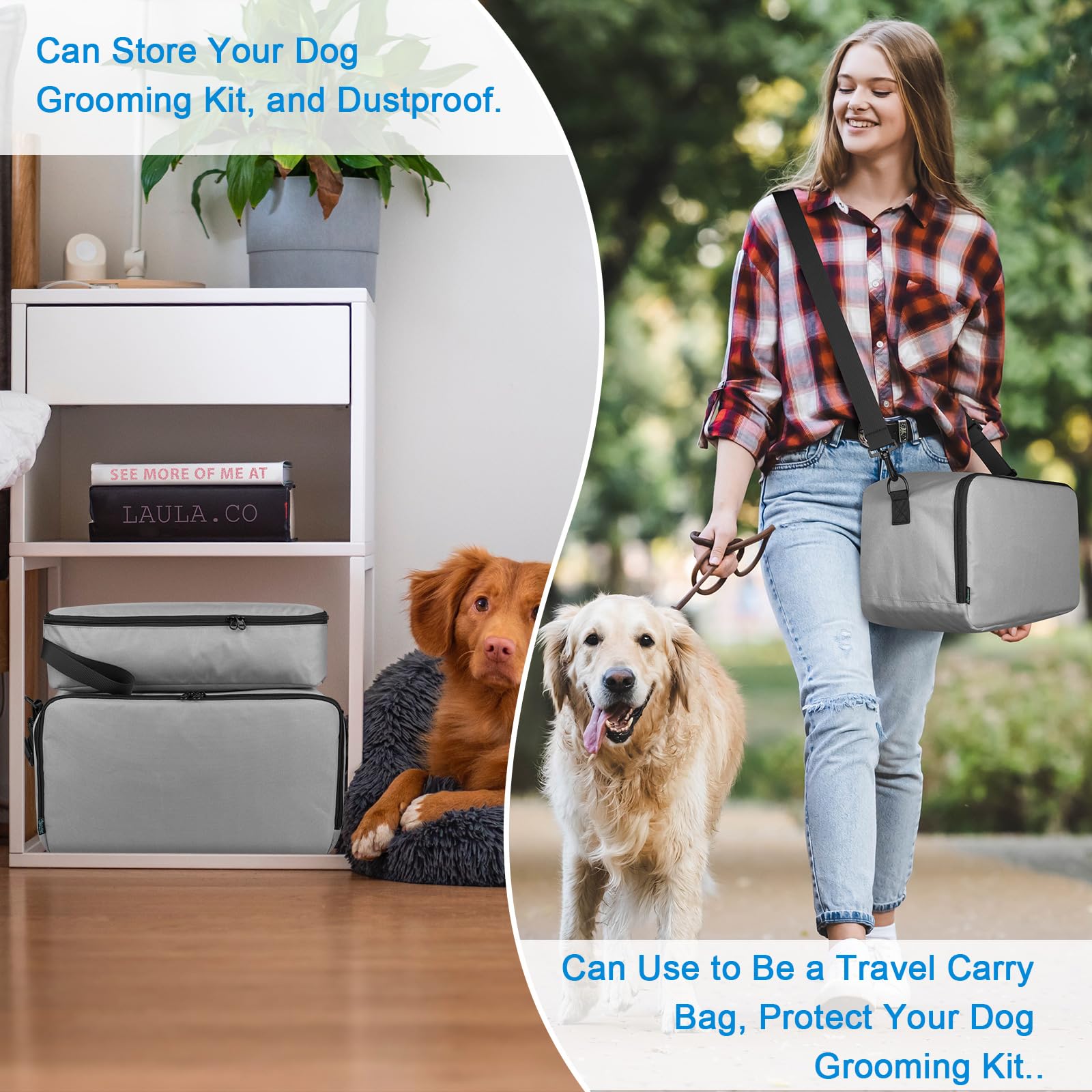 Beautyflier Pet Grooming Supplies Organizer, Protective Tote Bag Case for Pet Grooming Kit & Vacuum Suction Dogs Cats Hair, Travel Pouch Bag for Pet Dog Grooming Vacuum Kit, Bag Only (Gray)