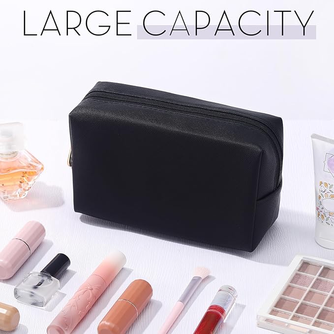 Kigeli Aesthetic Makeup Bags PU Leather Cosmetic Pouches Waterproof Plain Toiletry Bags Makeup Pouches Bulk for Women Party Gift Travel Storage Organizer(Black,7.1 x 2.8 x 4.3 in)